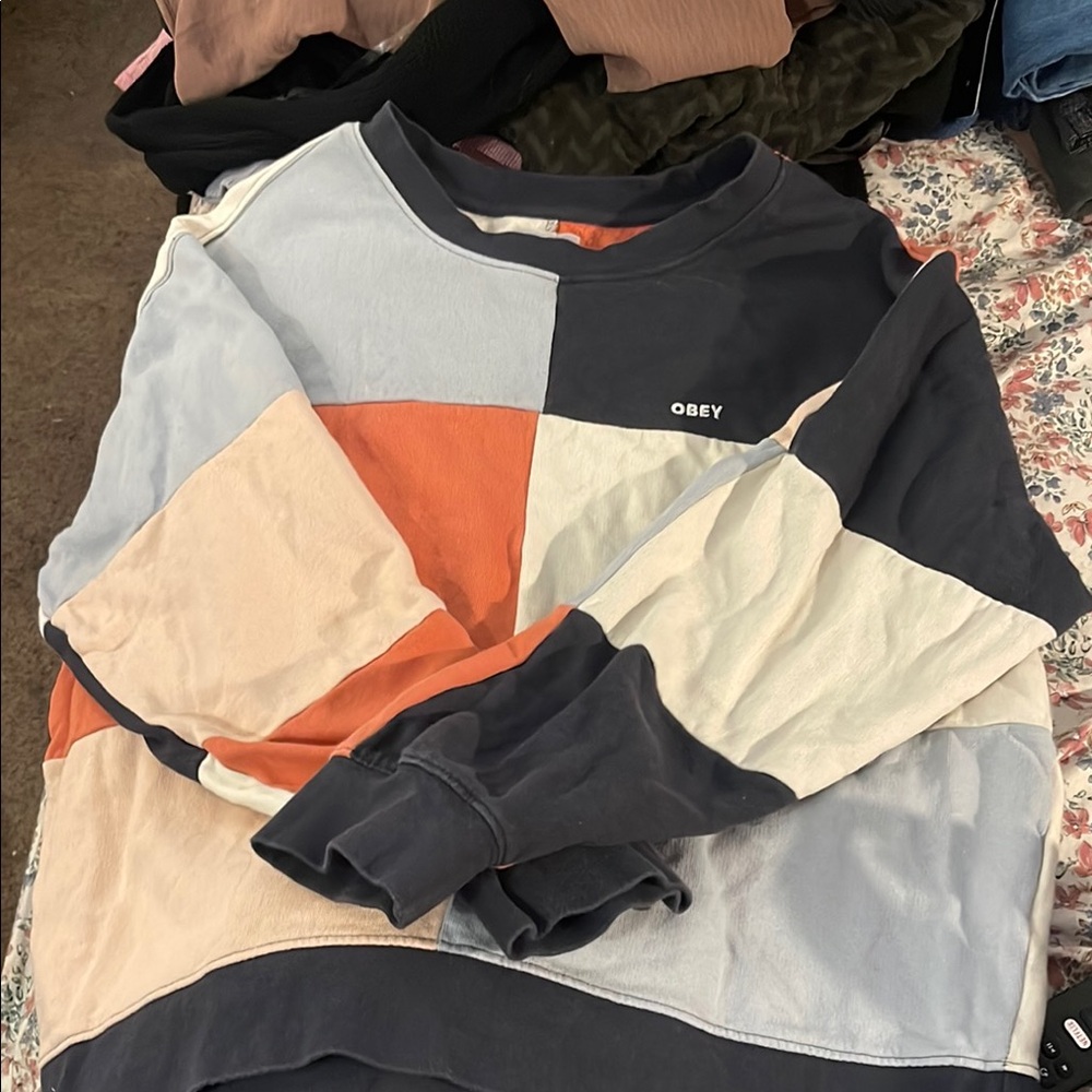 Obey Multicolor Patchwork Crewneck